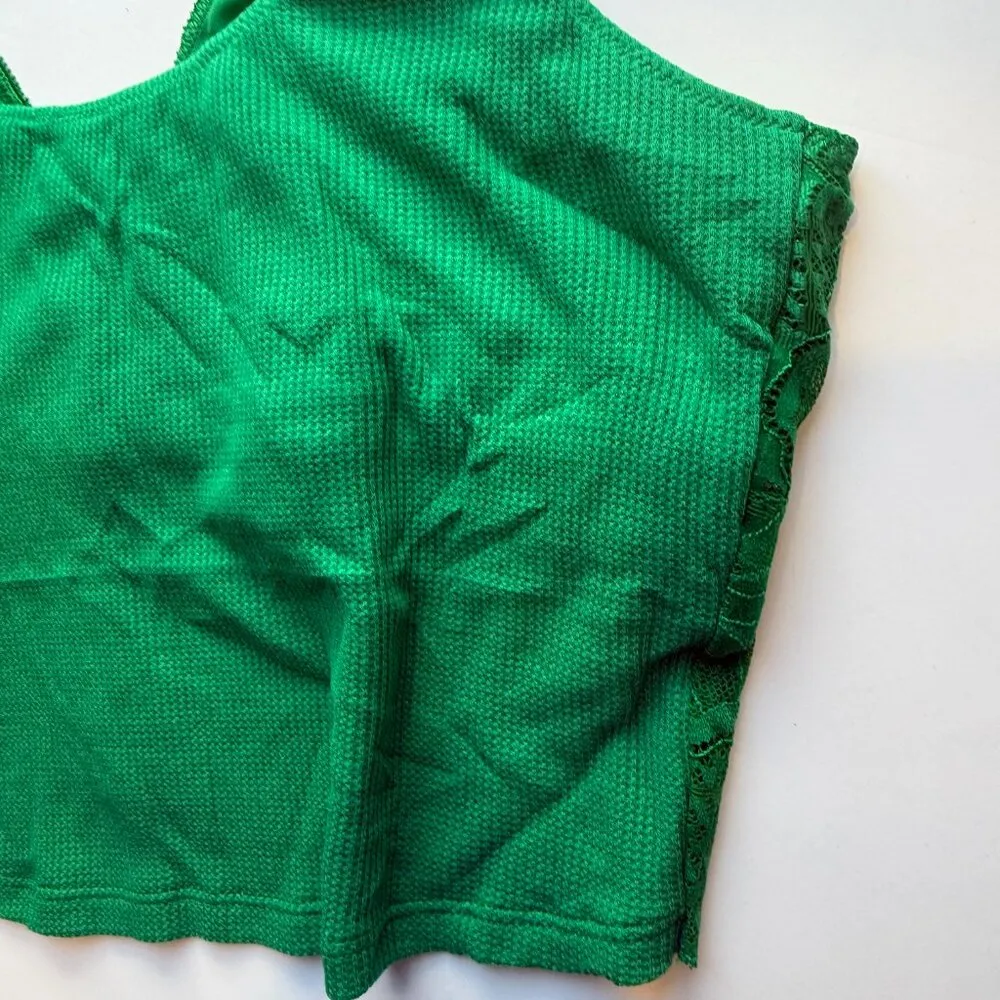 NWT  Waffle Knit Lace V Back Longline Bralette Bra Green Size Medium M NEW - Image 4