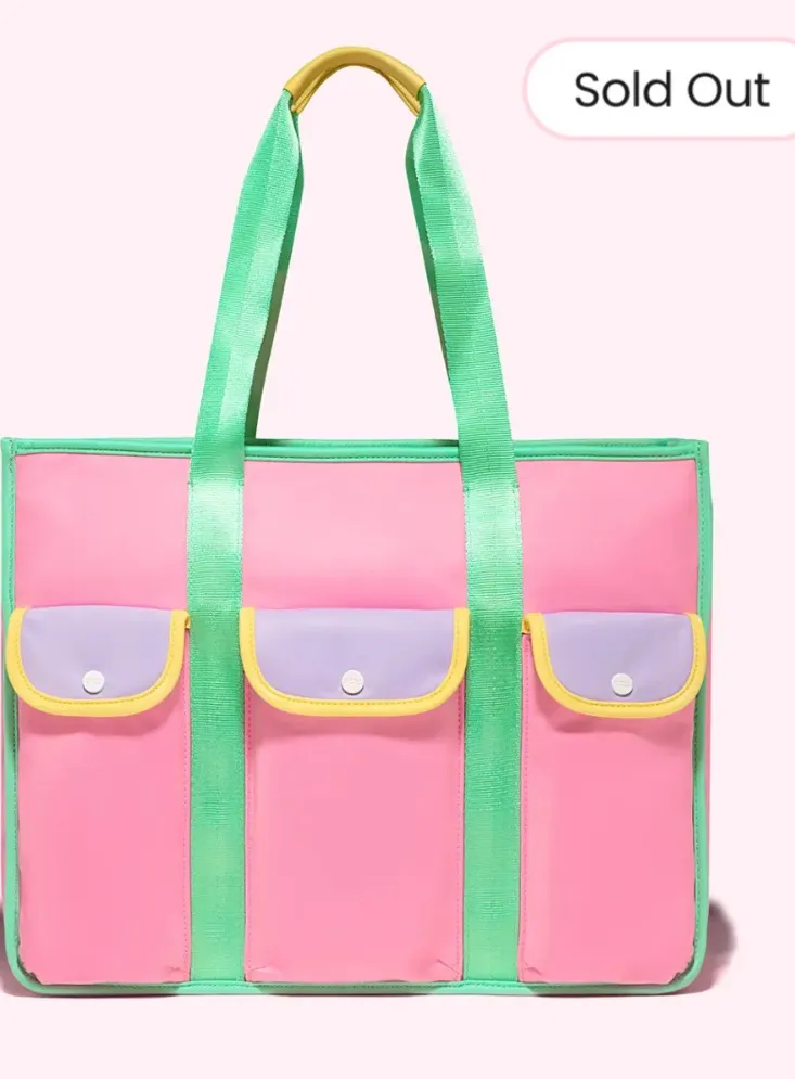 NEW Stoney Clover Lane Pocket Tote Bag Fruit Punch Color Block Pink Green Purple - Image 1