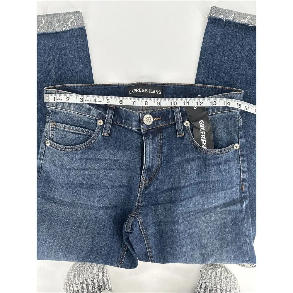 Express Women Juniors Teens Size 2 Jeans Straight Leg Girlfriend High Rise‎ Dark - Image 10