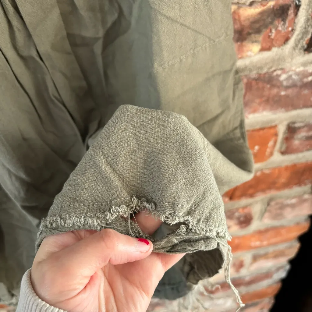 Natural Life Green Linen Blend Babydoll V Neck Short Sleeve T-shirt Top, S - Image 5