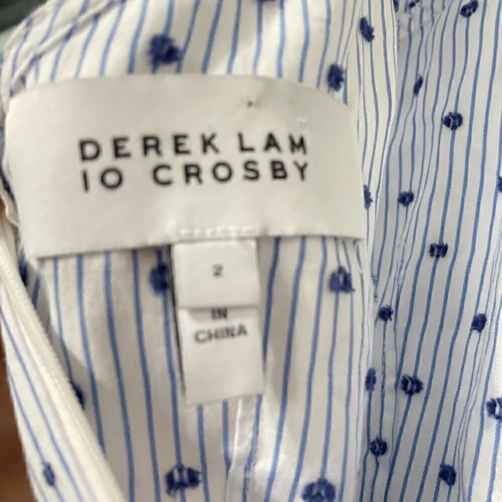 Derek Lam 10 Crosby Poplin Pinstripe Polka Dot Fit Flare‎ Dress Blue Size 2 - Image 10