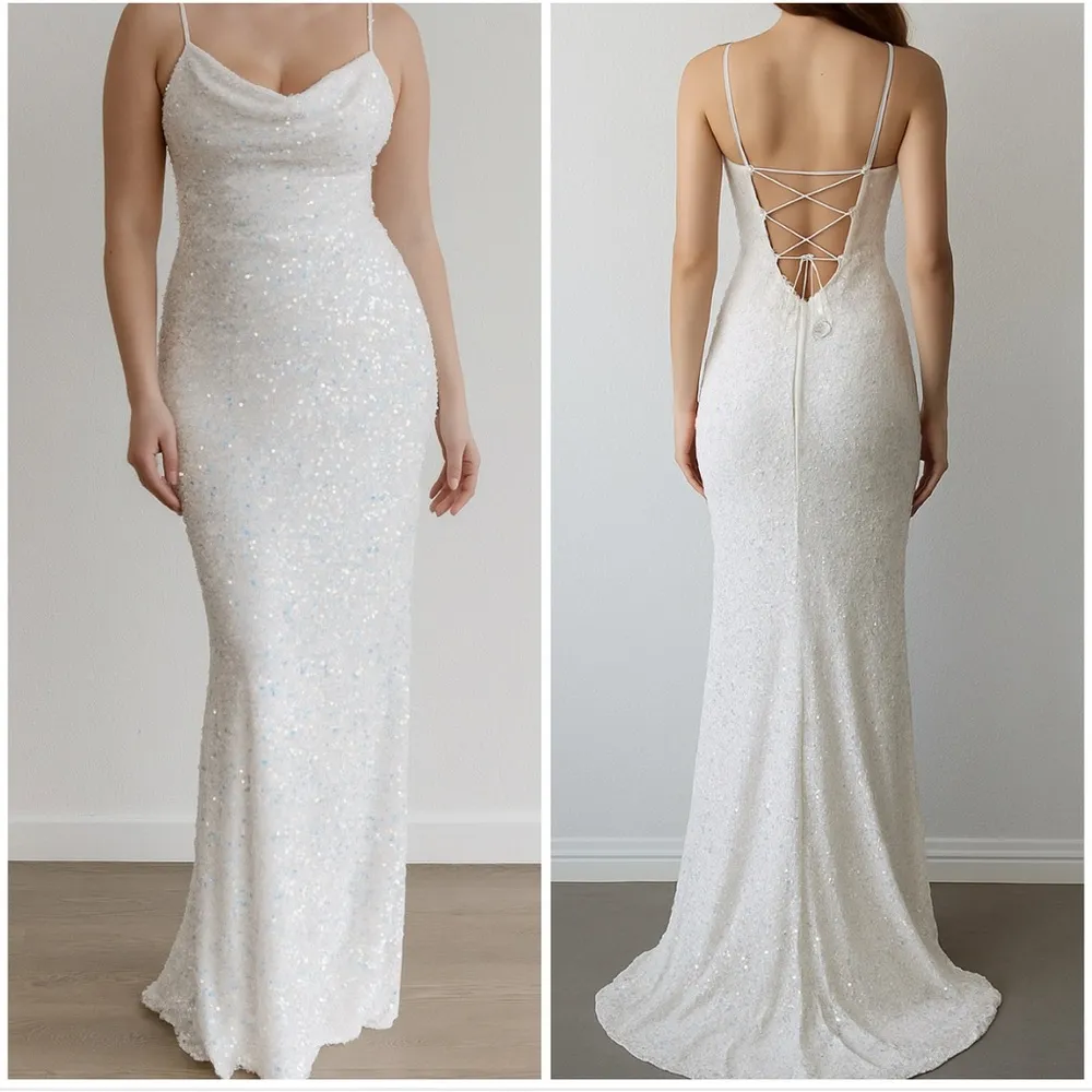 Sophia Thomas White Sequin Cut Out Maxi Gown Size 0 - Image 12