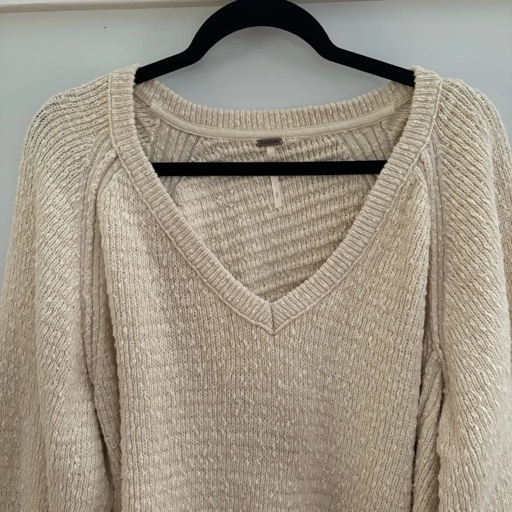 Free People Cream V-Neck Sweater - Image 4