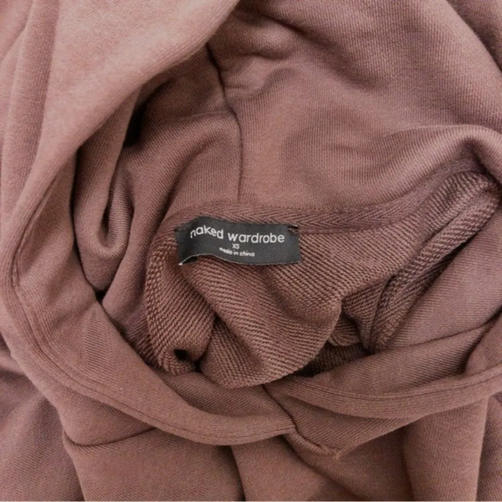 NWT Naked Wardrobe Keep It Chill Hooded Sweatshirt XS Chocolate Oversized Terry - Image 5