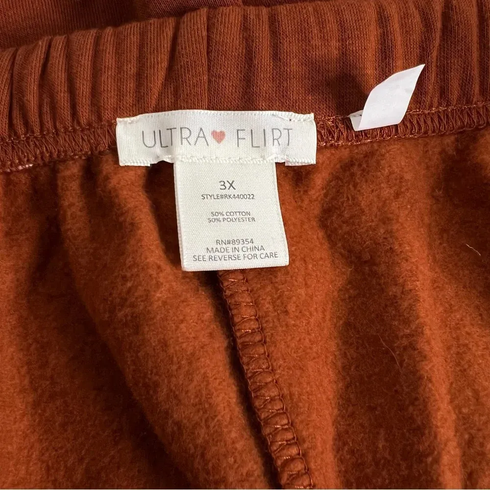 Fleece Lined Shorts Plus Size 3XL Burnt Orange Side Pockets Elastic Waist - Image 3