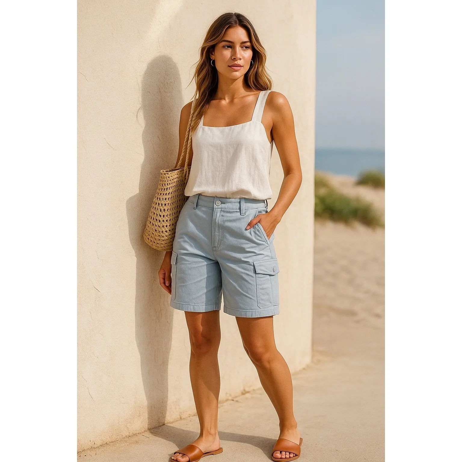 Vintage Roxy U468197 Islands 100% Cotton Utility Cargo Shorts Blue Y2K Sz 13 - Image 2