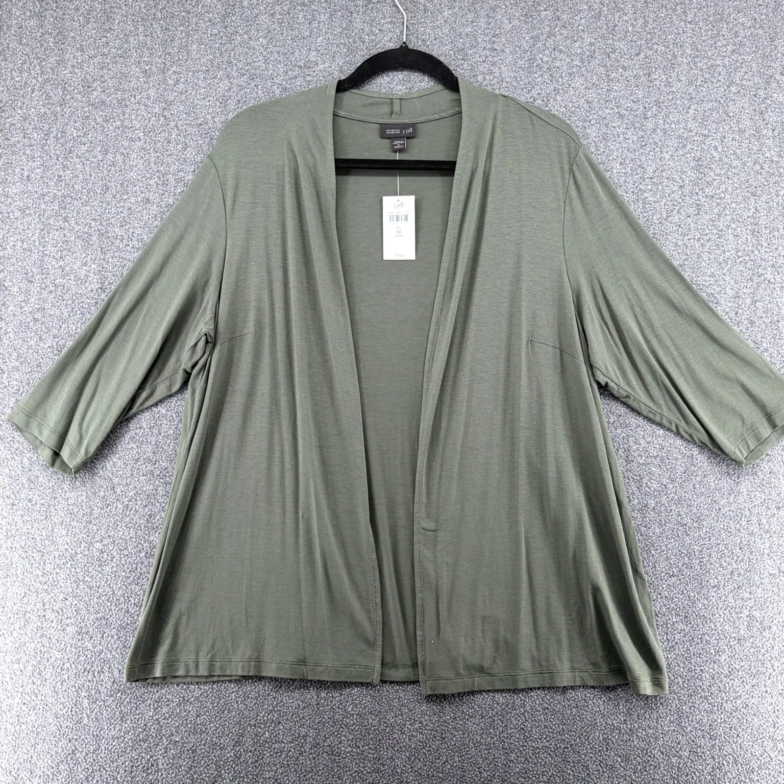 J Jill Wearever Collection Olive Green 1X Open Front Cardigan Sweater Wardrobe - Image 1