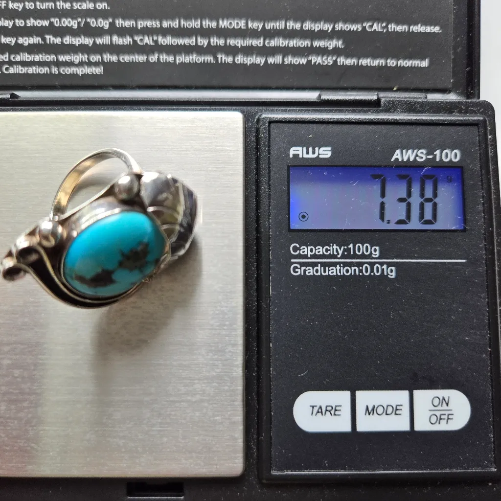 VINTAGE NAVAJO SILVER TURQUOISE RING Blue - Image 11