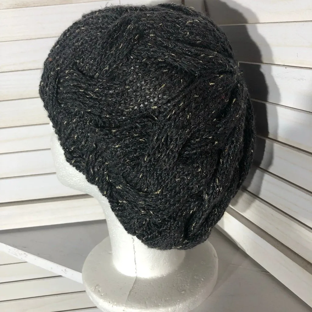 Grace Hats Beanie Beret Cable Knitted 3D Floral Appliqué Stretchy Gray One Size Black - Image 4