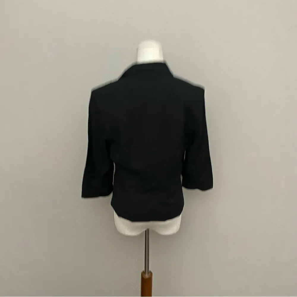 Lauren Conrad Blazer Cropped Ruched 3/4 Sleeves Bow Back Career Work Suit Black - Image 8