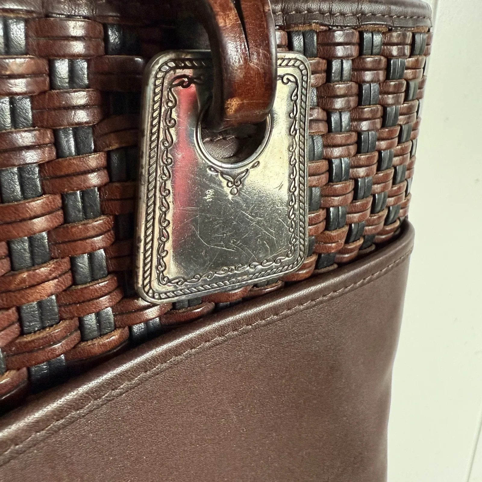 Brighton Brown Leather Basket‎ Weave Design Tote Handbag Purse Vintage - Image 11