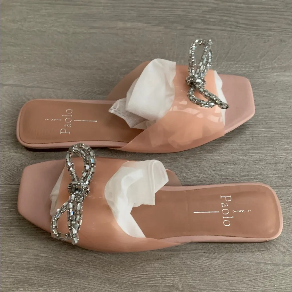 Línea Paolo Leigh Blush Pink Slide Sandals with Embellished Jewel Bow - Image 4