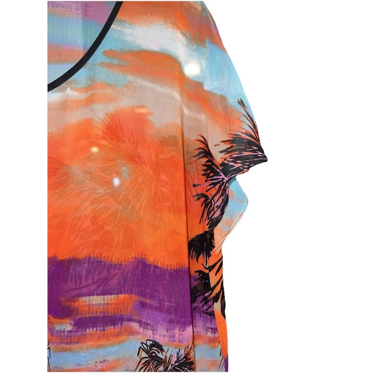 Bisou Bisou Women's L Sheer Tie Front Tunic Top Sunset Palm Print Beach Cover Up - Image 2