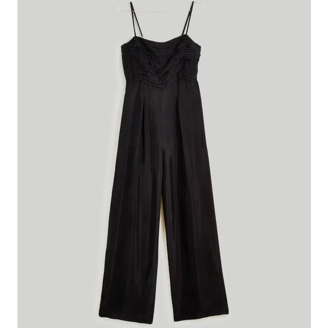NWT Madewell Sz 0 Ruffle Ruched Straight Leg Crop Jumpsuit in Black NO119 - Image 2