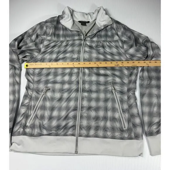 Marmot Lightweight Plaid Athletic Zip-Up Jacket Windbreaker‎ Gray White XL - Image 2
