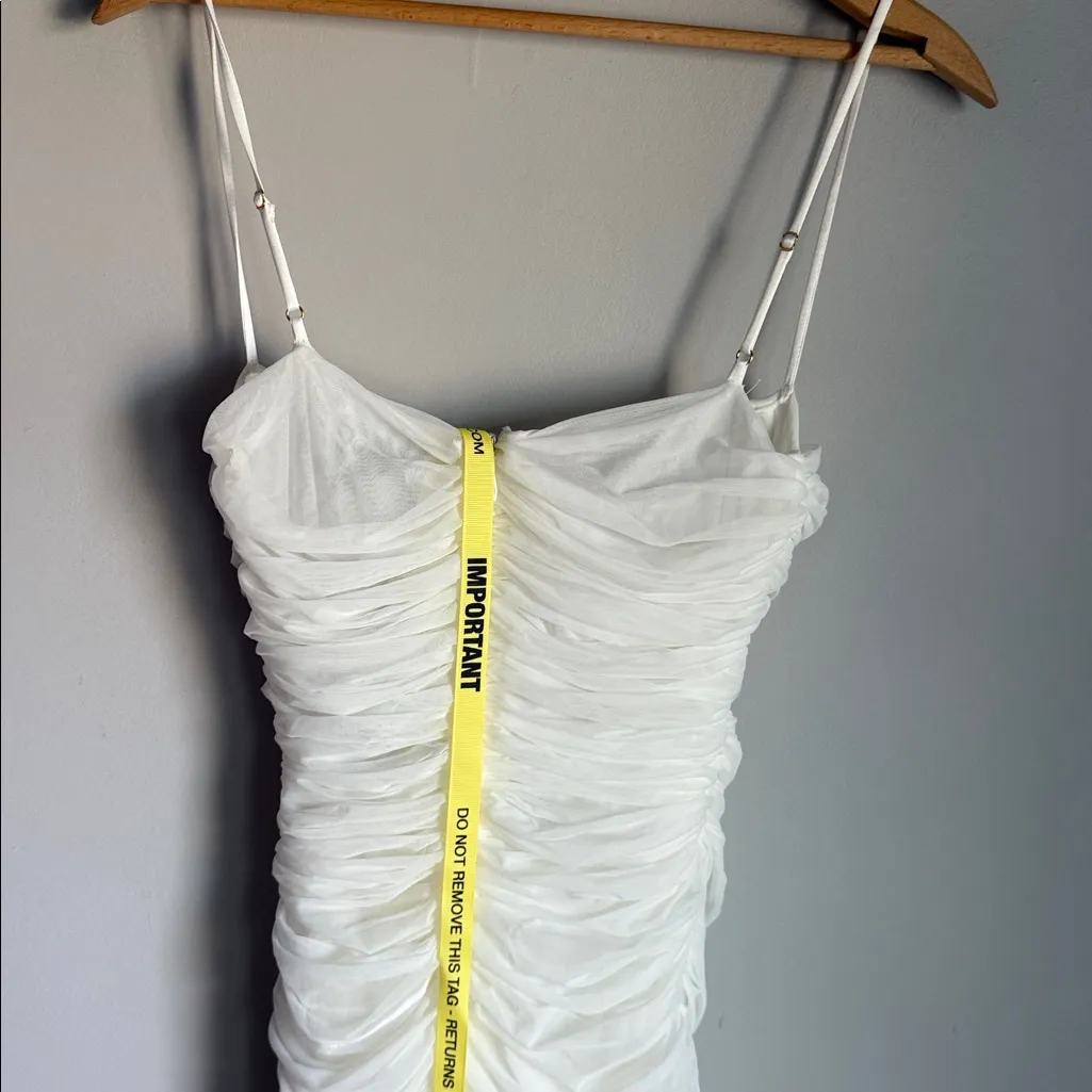 NEW Aliava Justina Ruched Organza Mesh Midi Dress (Off White Medium - Image 9