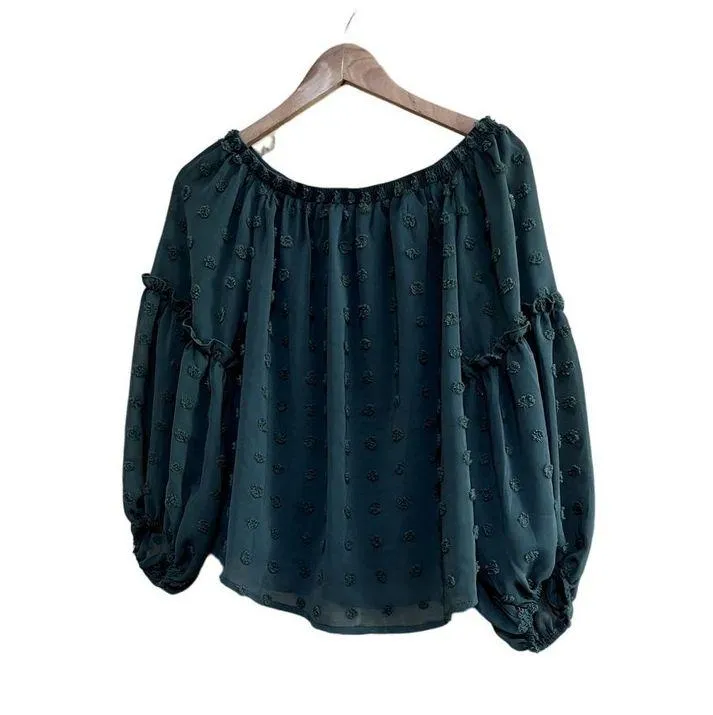 First love olive green medium  womens off shoulder lined blouse - Image 2