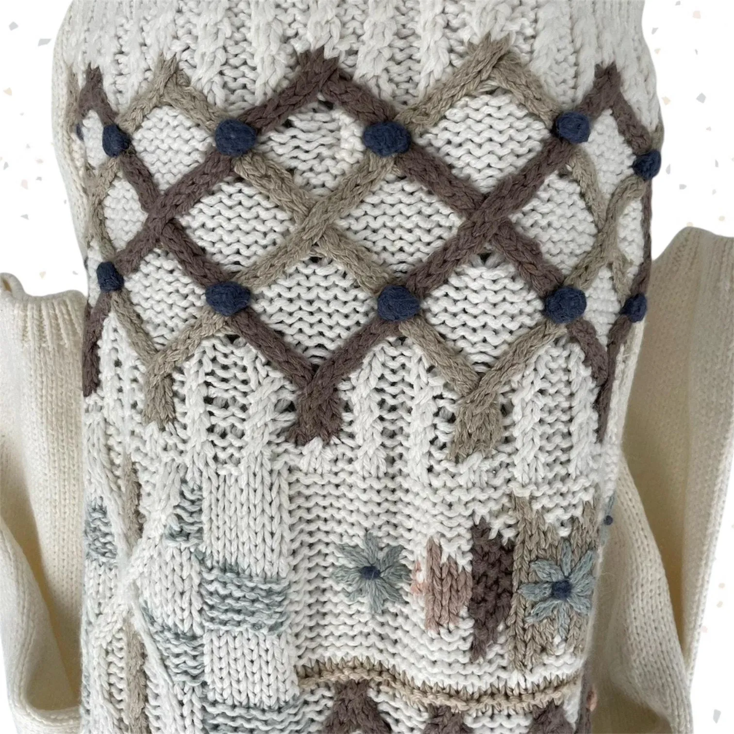 Vintage Winter Sweater Chunky Hand Knit Texture Oversized Boxy Cream Tan Size M Size M - Image 4