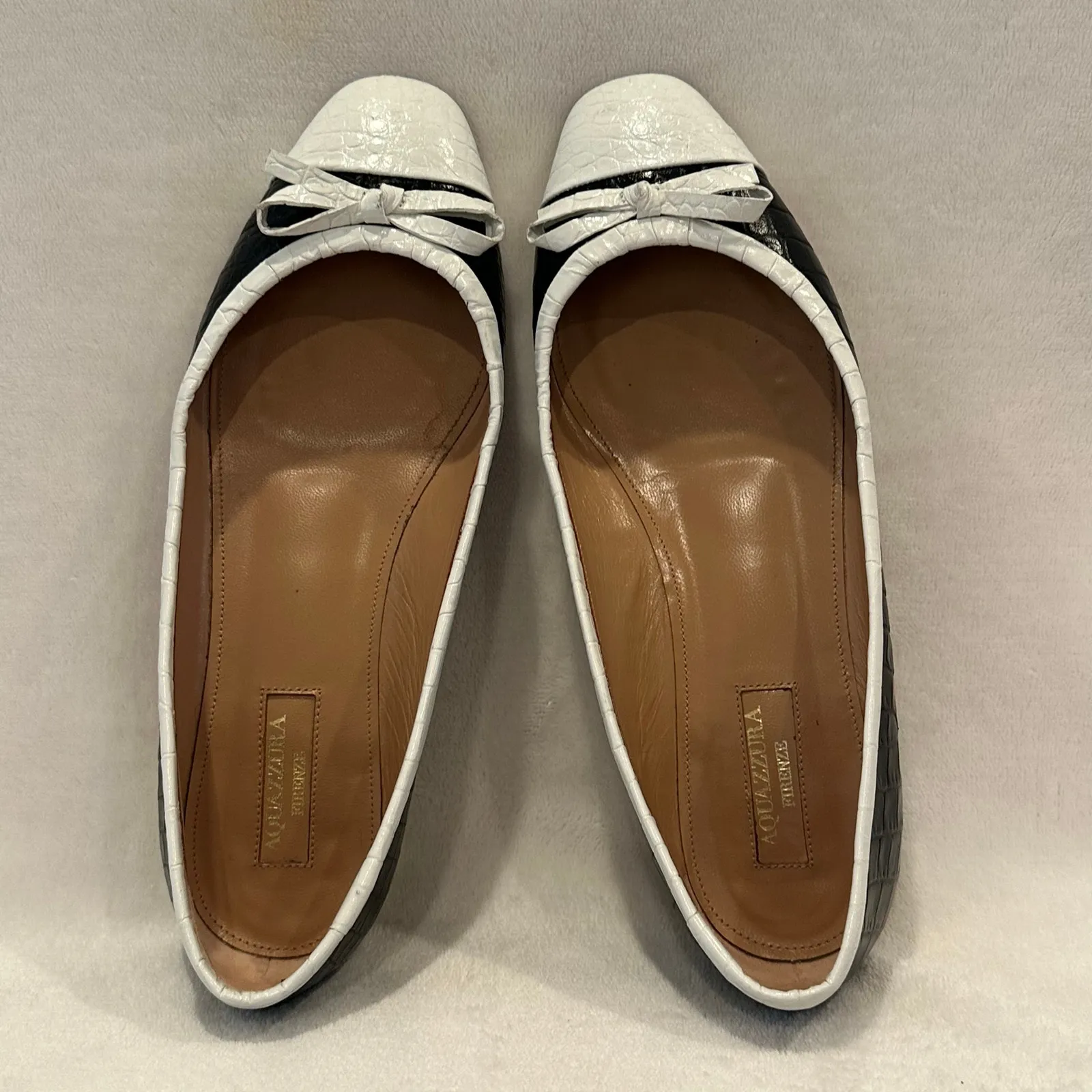 Aquazzura Black & White Croc Ballet Flats Sz 36 (5.5) - Image 9
