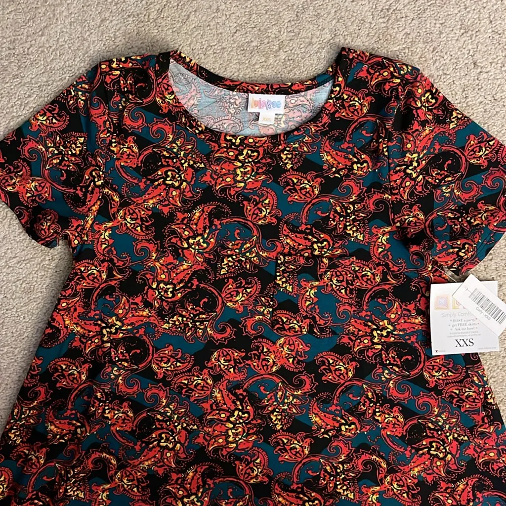 NWT silky & stretchy LulaRoe Carly‎ high-low flowy dress great colors - size XXS - Image 3