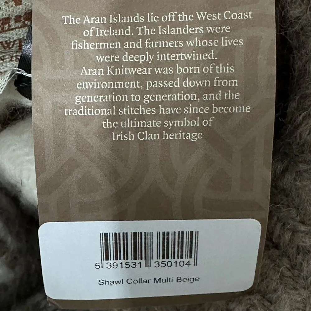 Aran Sweater Irish Shawl Cape‎ Women One Size Wool Blend Grey Beige Ivory Poncho - Image 6