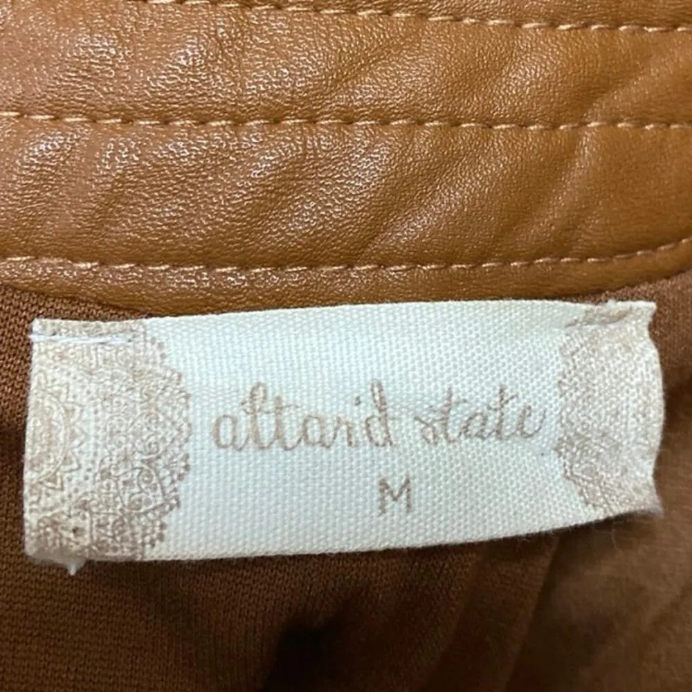 Altar'd State Women's Brown Faux Vegan Leather Asymmetric Mini A-Line Skirt M - Image 4