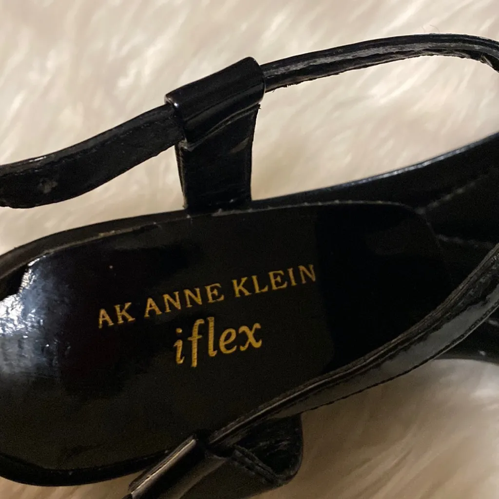 Anne Klein iflex Black and Gold Wedge Sandals With Gold Ball Design - Image 3