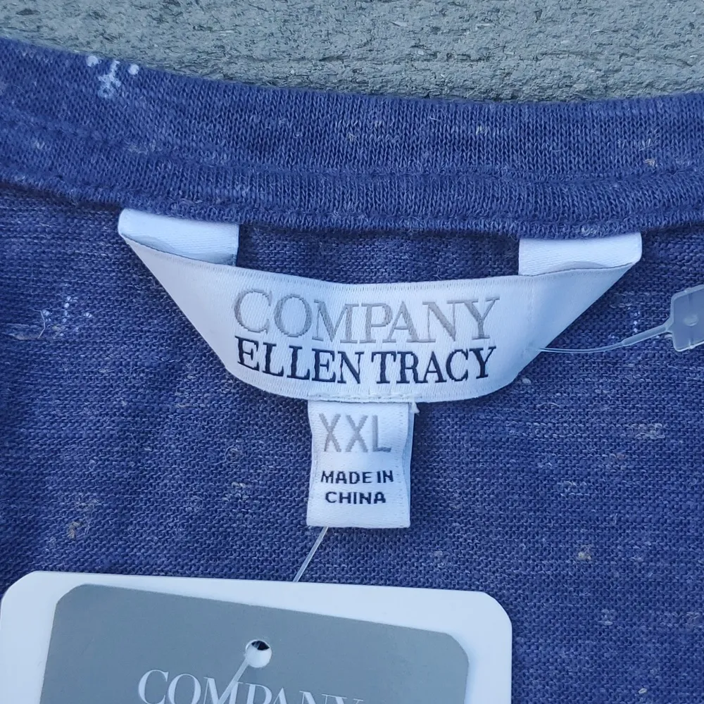 NWT Company Ellen Tracy Anchor Print V-Neck Linen Blend T-Shirt - Image 3