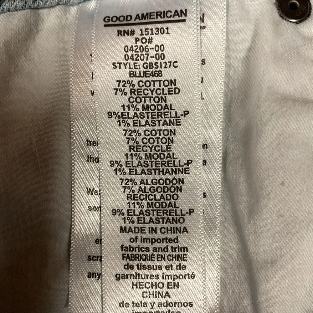 Good American Bombshell Shibori Dye Denim‎ Shorts Sz 2/26 High Rise Raw Hem - Image 13