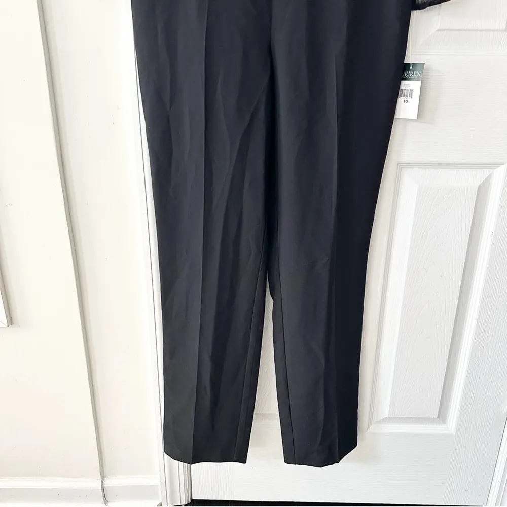 Ralph Lauren Black Sheer Sleeve Deep Neckline Straight Leg Pant Jumpsuit NWT 10 - Image 4