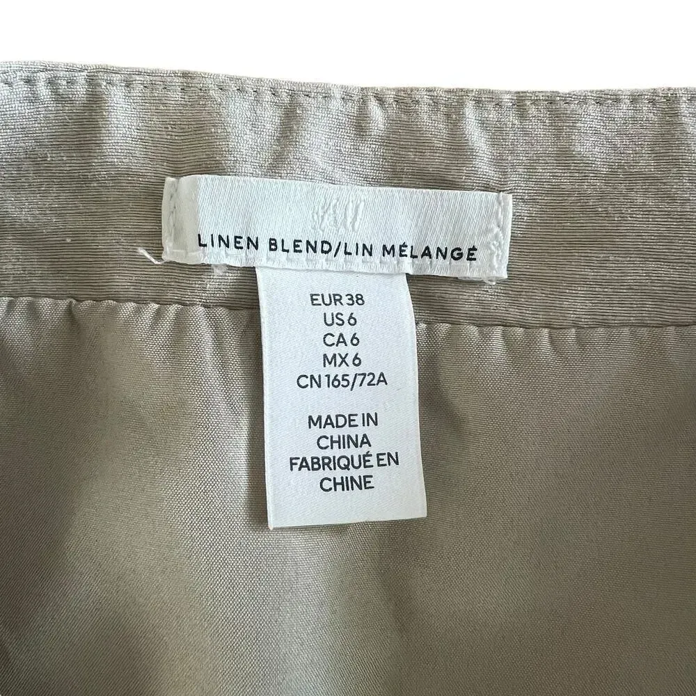 H&M Women's 6‎ Linen Blend Beige Linen Blend Breathable Comfortable Mini Skirt - Image 2