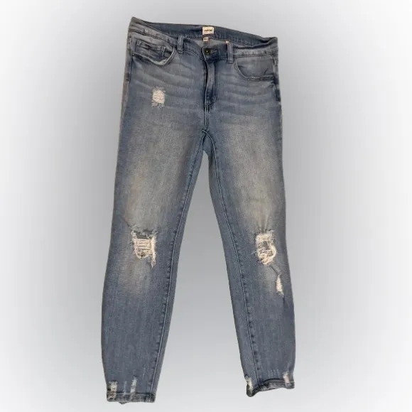 Sneak Peek Light Wash Distressed Mid Rise Skinny Jeans Size 9 / W 29 - Image 2