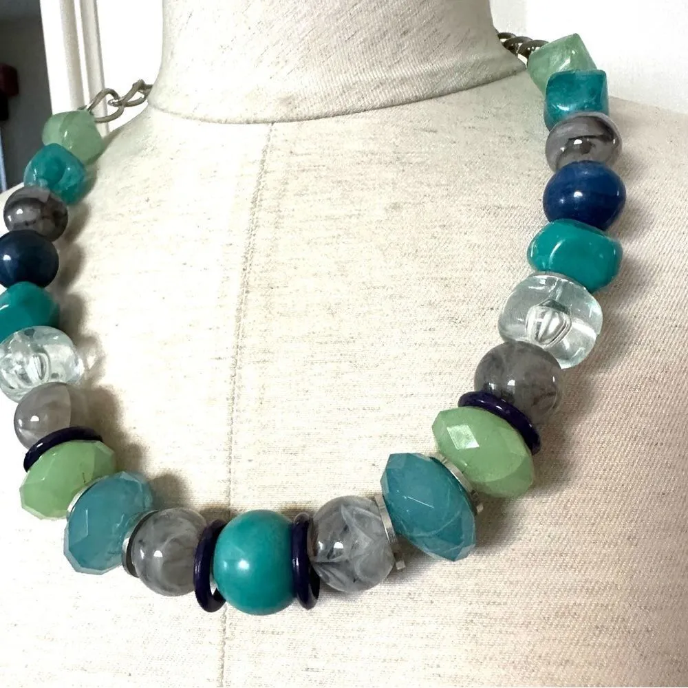 NY collection chunky blue beaded statement necklace - Image 2