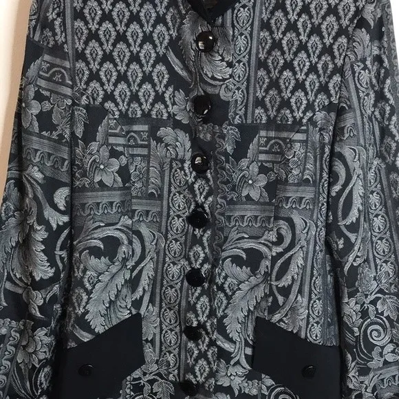 Vintage Sfarzo ladies button up printed detail coat blazer with shoulder pads Black Size M - Image 3