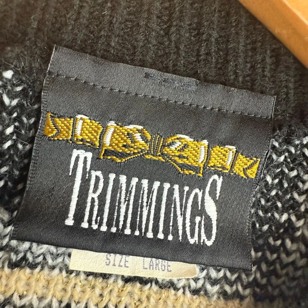 Vintage Windowpane Plaid Grandpa Sweater Black Red Gold Sparkle Eclectic Size L Size L - Image 2