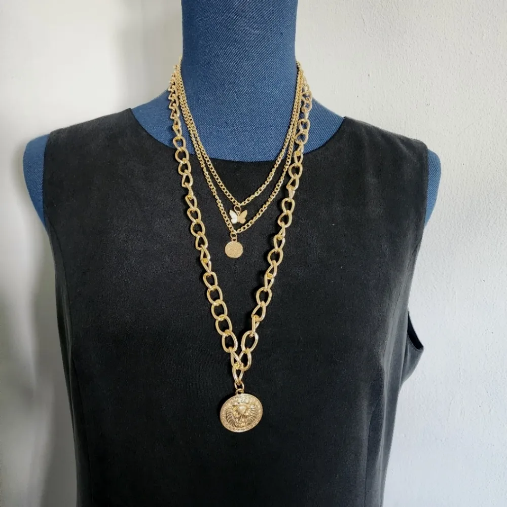 3 Strand Gold Chain Stack Necklace New - Image 5