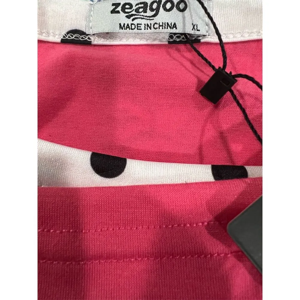 Zeagoo Women's XL Pink Polka Dot Striped Raglan 3/4 Sleeve T-Shirt - Image 4