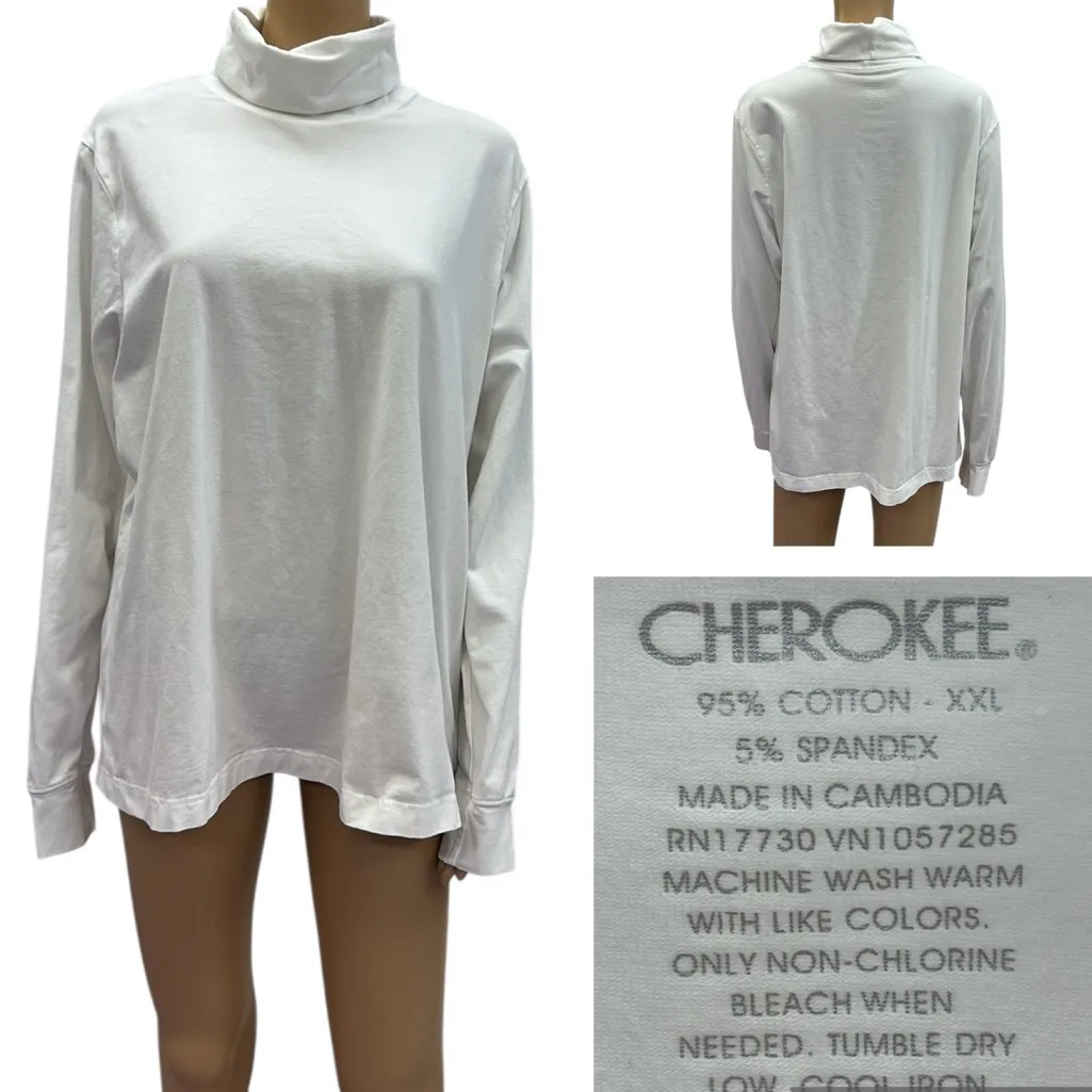 Cherokee White Long Sleeve Layering Turtleneck Cotton Spandex Blend Womens XXL - Image 2