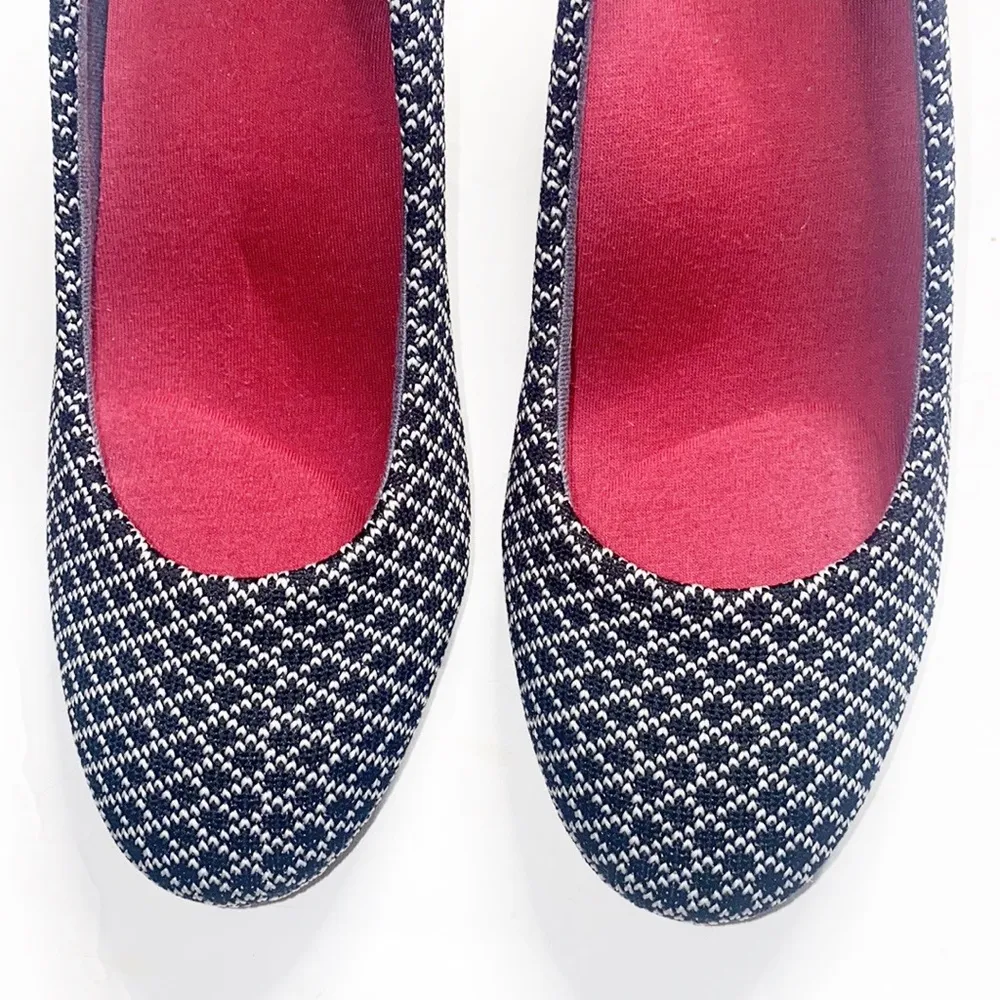 Betabrand Starter Red Black White Textured Patterned Block Heels - Image 3