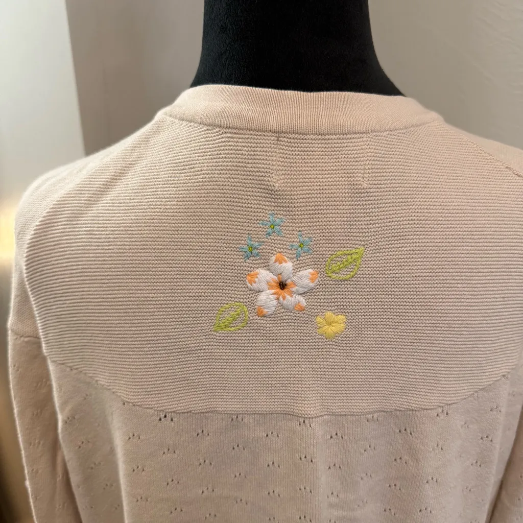 Vintage Breckenridge Button Front Sweater Cardigan Tan Floral EmbroideryY2K - Image 6