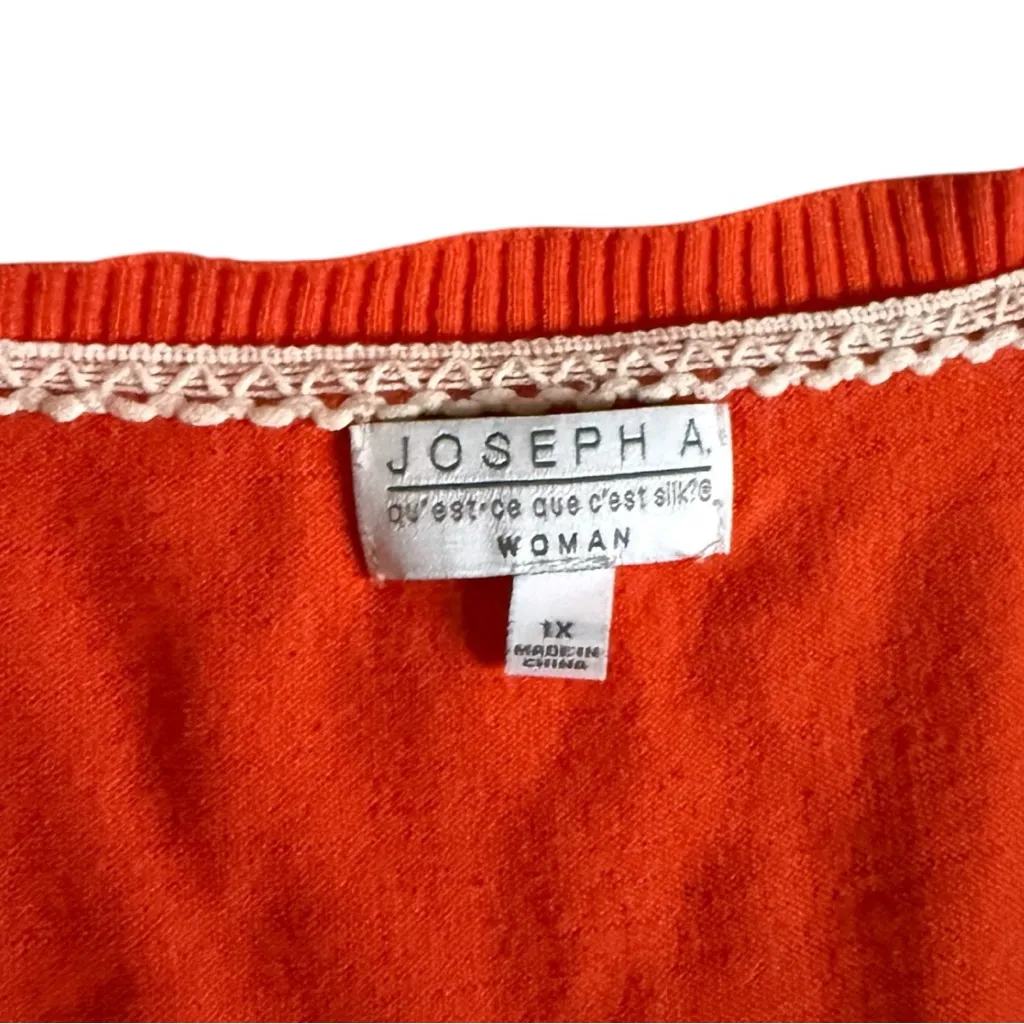 Vintage Y2K Joseph A. Orange Knit Cardigan Pearlescent Buttons Size 1X - Image 6