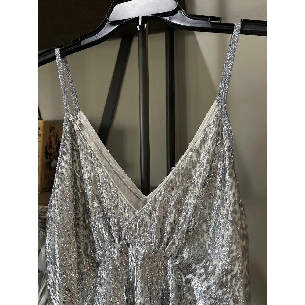Forte Forte Metallic Silk Blend Tank Top Estrella Womens Size III US 8 Silver - Image 6