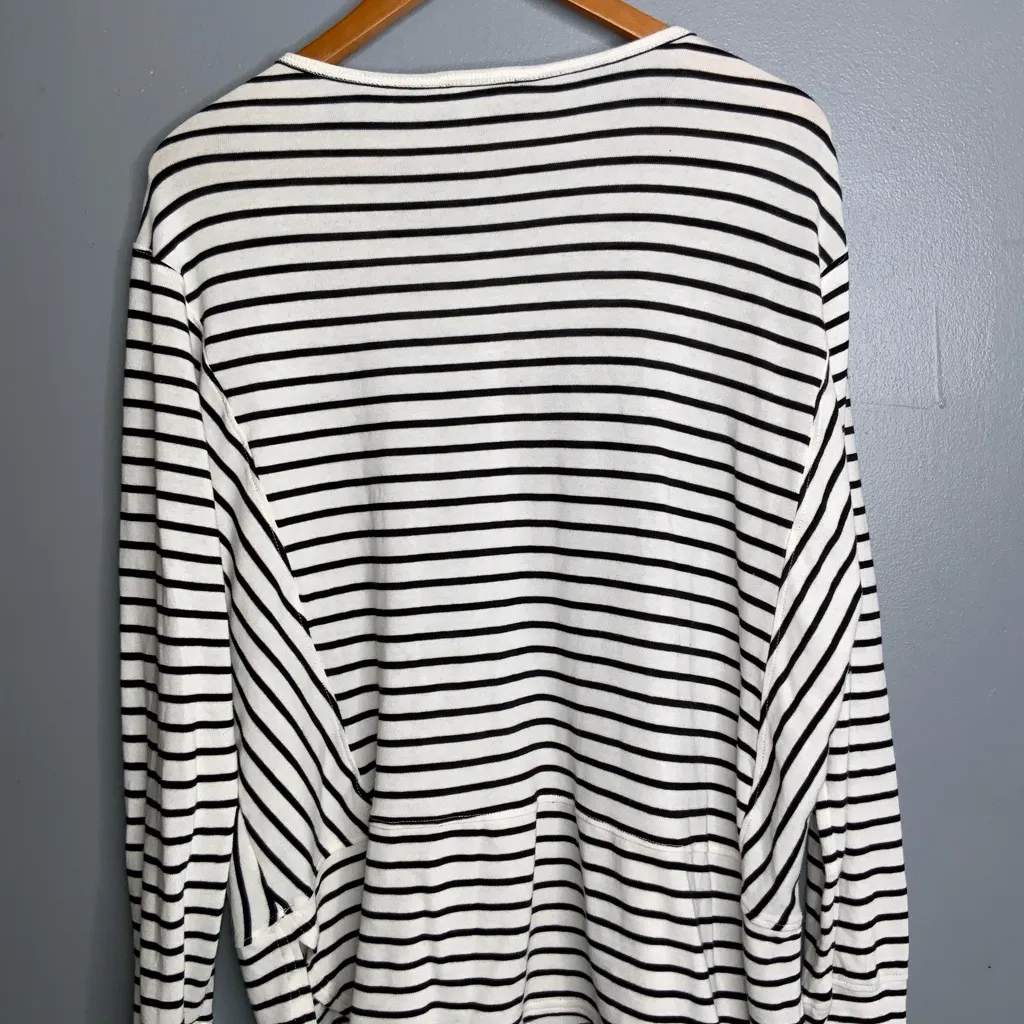 Tribal Black and White Striped Blouse Henley Tunic XL Size M - Image 6