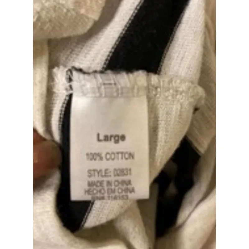 Poof Striped Henley Top Black White Long Sleeve Cotton Size Large - Image 5