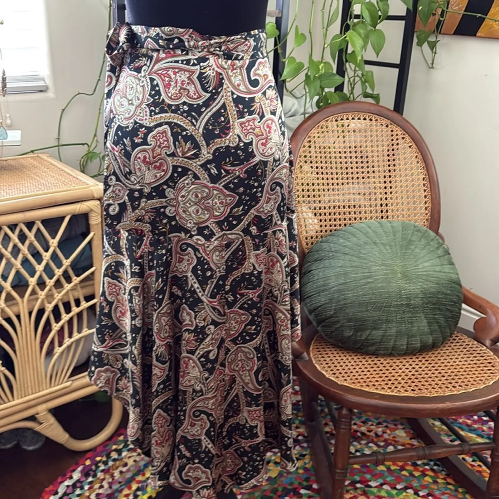 The Kooples Paris Dark Paisley 100% Silk Asymmetrical Wrap Skirt - Image 2