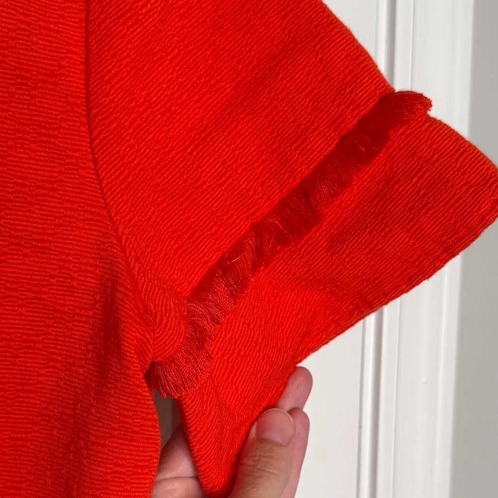 Marie Oliver Vibrant Orange/Red Short Sleeve Fringe 100%‎ Cotton Mini Dress - Image 3