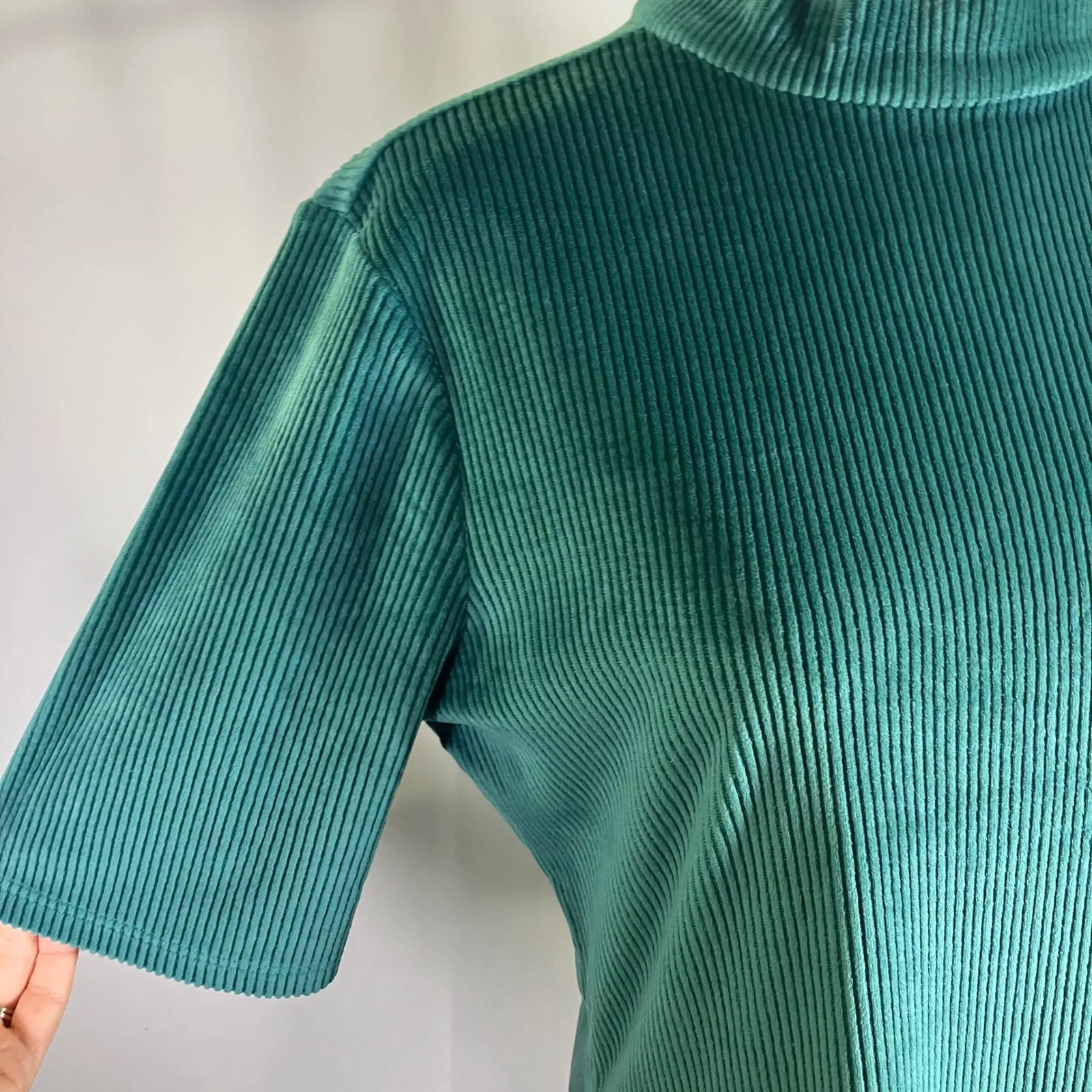 ModCloth Corduroy Ribbed Green Bodycon Midi Dress Mock Neck Women's‎ Size L - Image 3