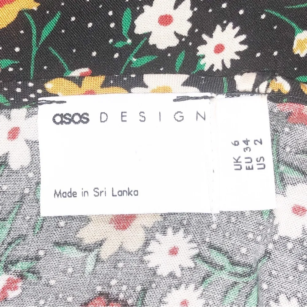 ASOS Design V-Neck Tie Shoulder Swing Romper in Dark Floral Size 2 - Image 2