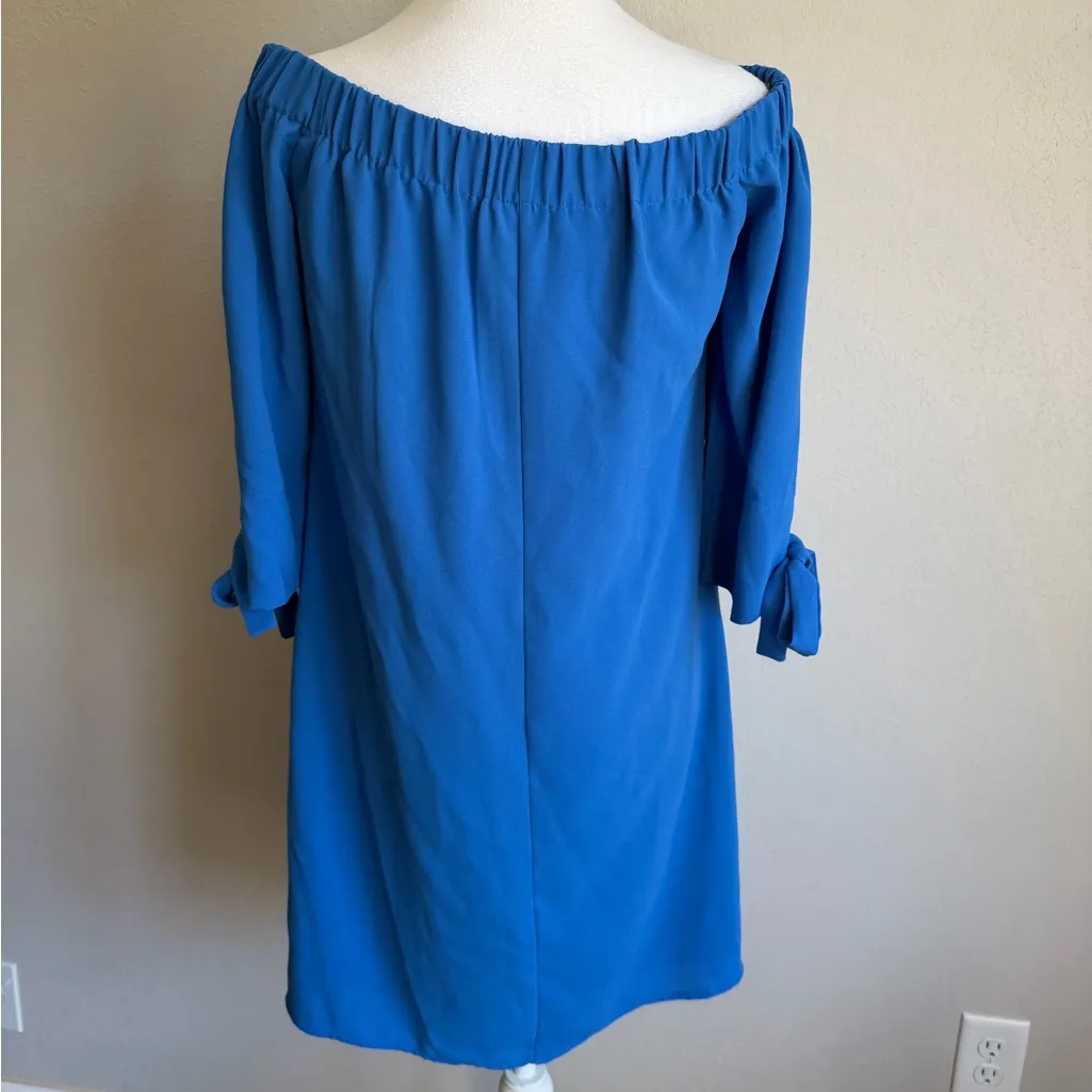 Vince Camuto Blue Off the Shoulder Shift Dress Womens 8 Special Occasion Preppy - Image 4