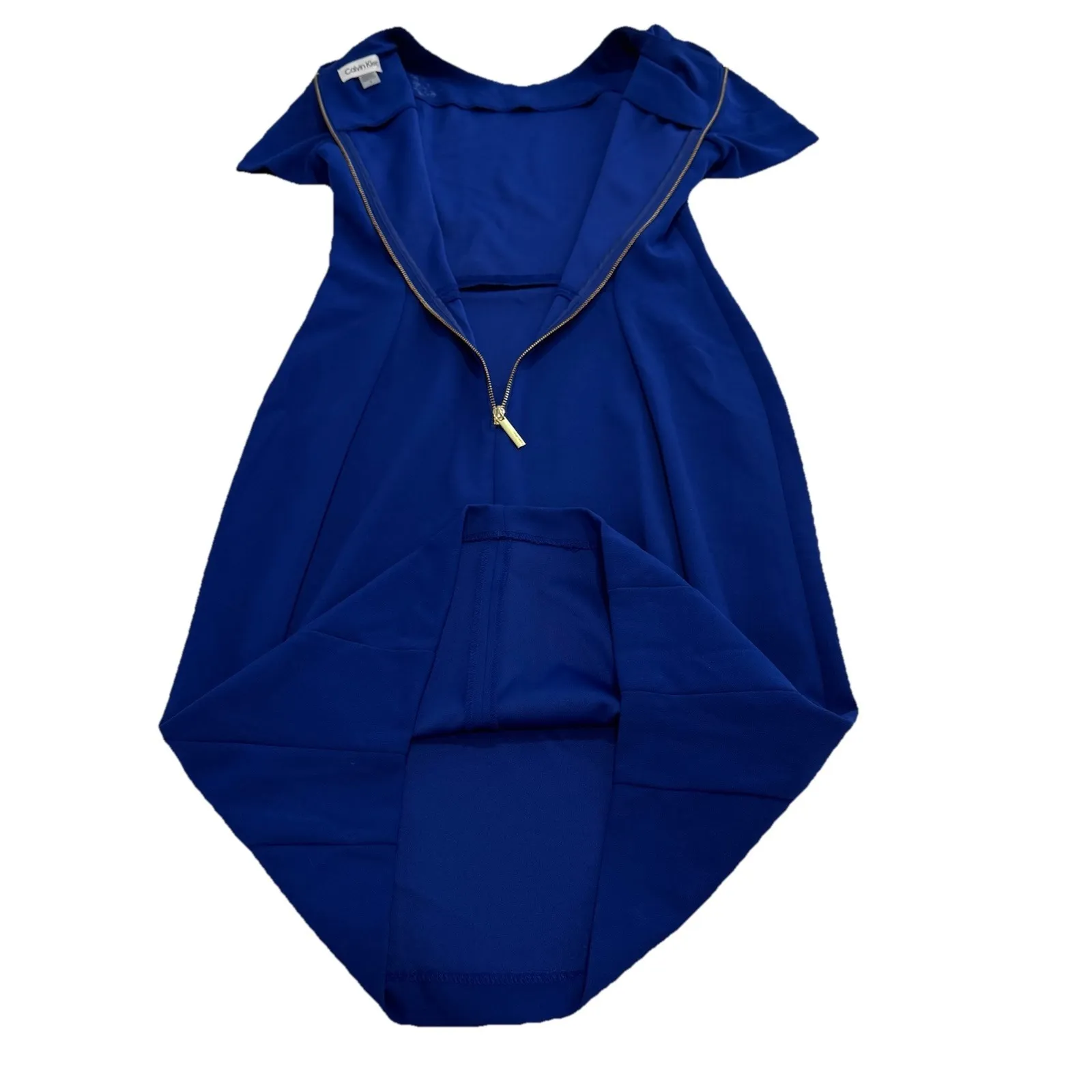 Calvin Klein Cobalt Blue Stretch Crepe Puff Sleeve Sheath Dress Size 4 - Image 10